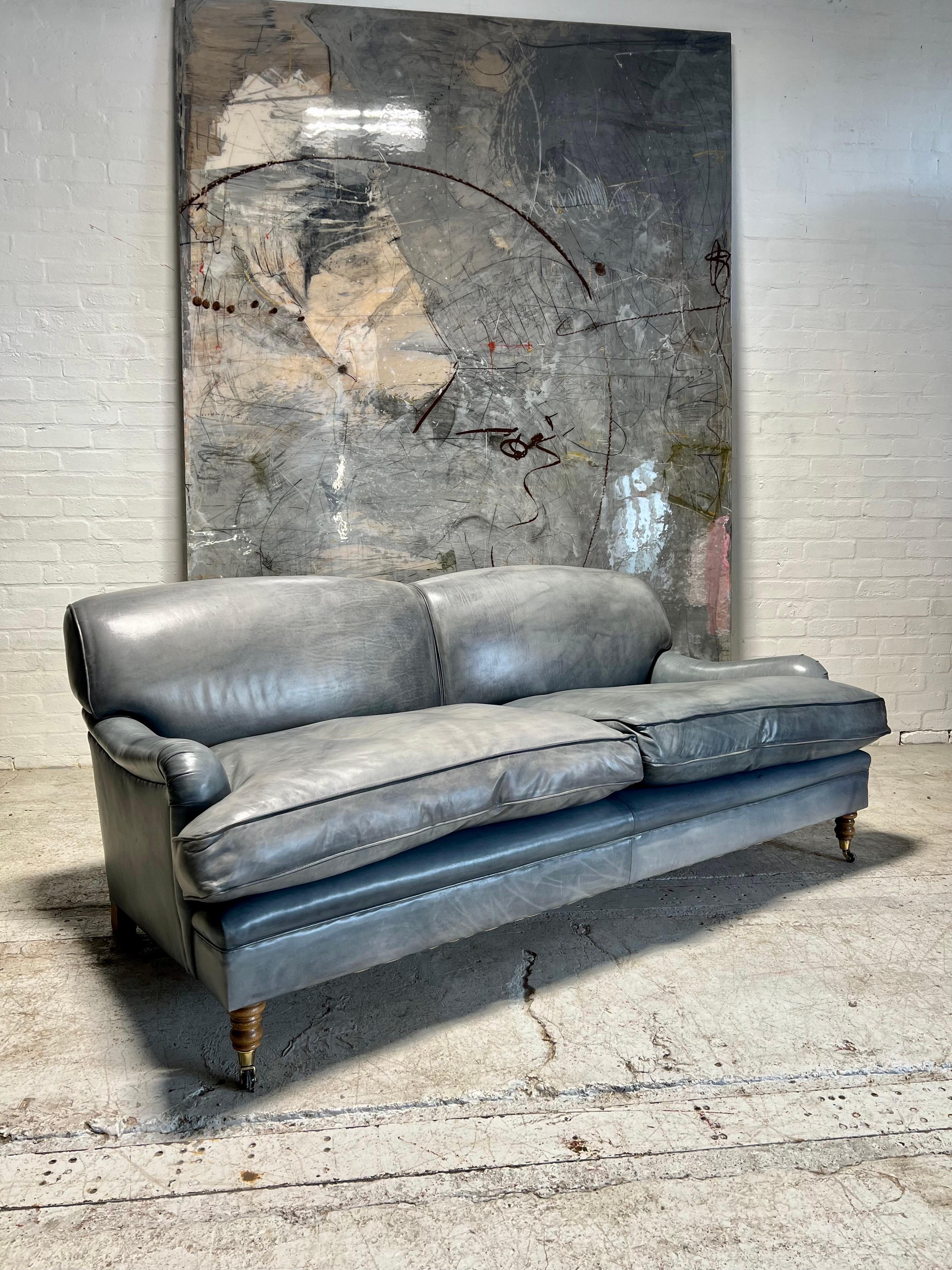 Matching Pair of Our Signature Grenville Sofas - Hand Dyed Elephant Grey Leather In Excellent Condition For Sale In London, GB