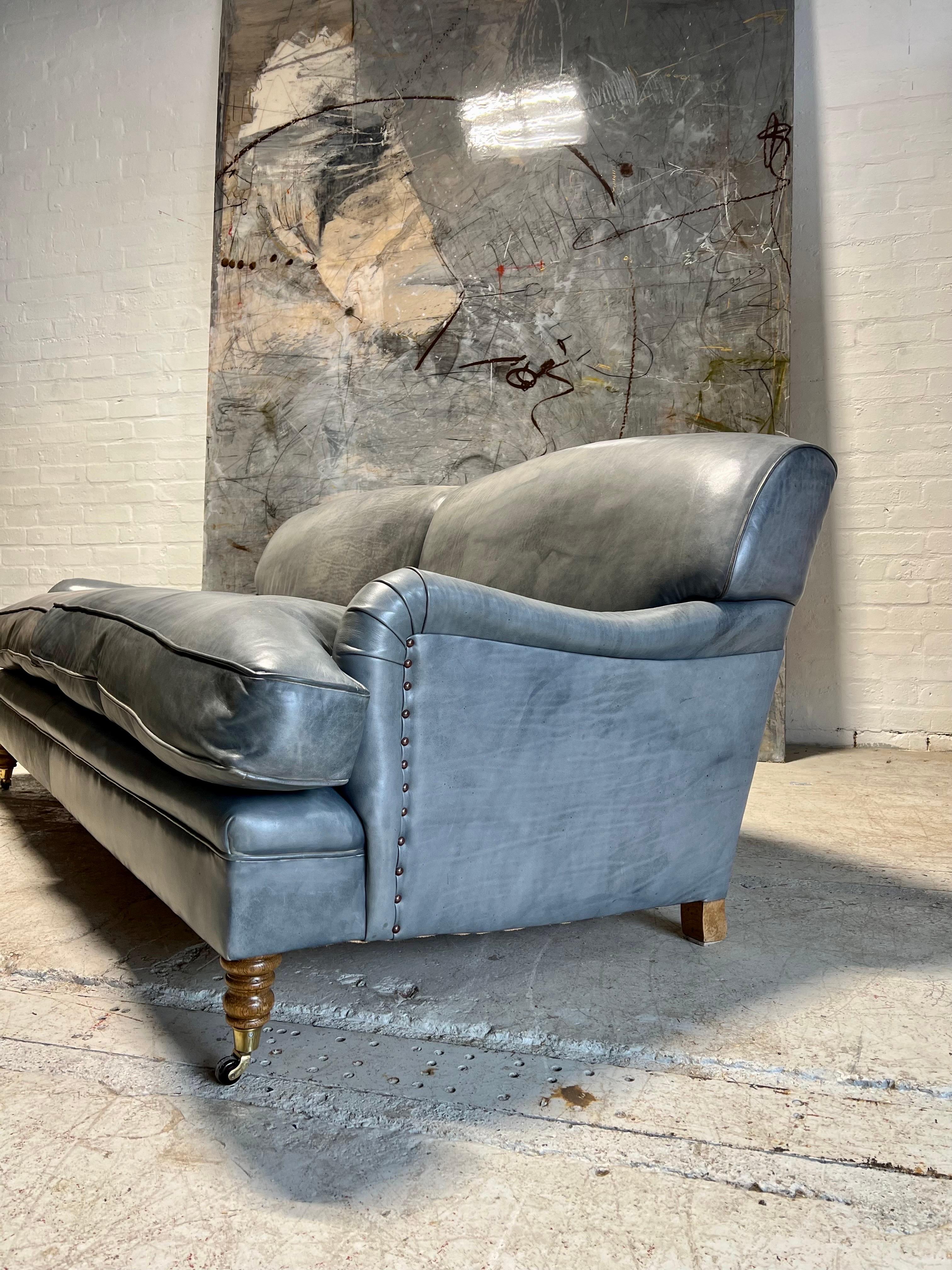 Contemporary Matching Pair of Our Signature Grenville Sofas - Hand Dyed Elephant Grey Leather For Sale