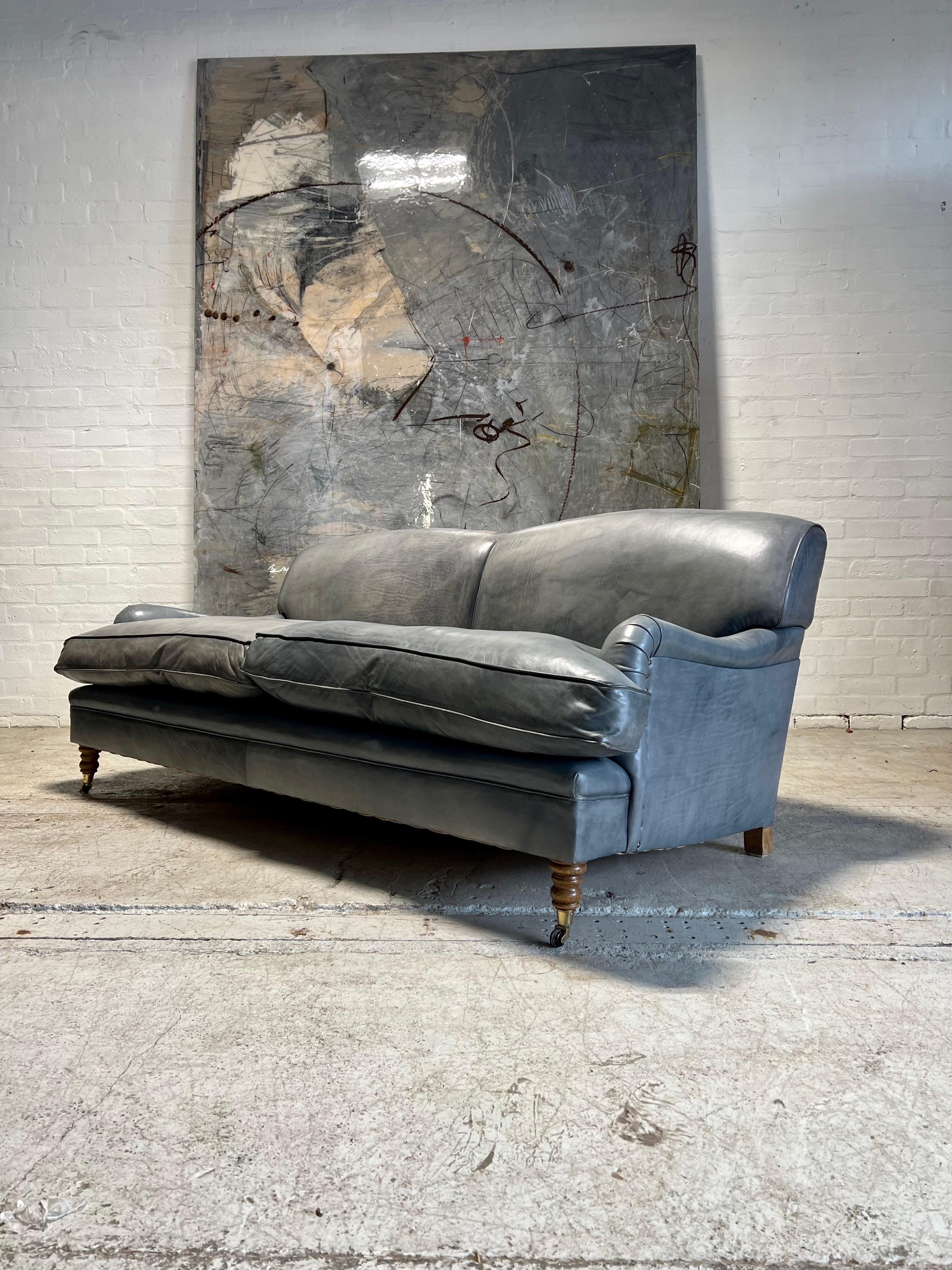 Matching Pair of Our Signature Grenville Sofas - Hand Dyed Elephant Grey Leather For Sale 1