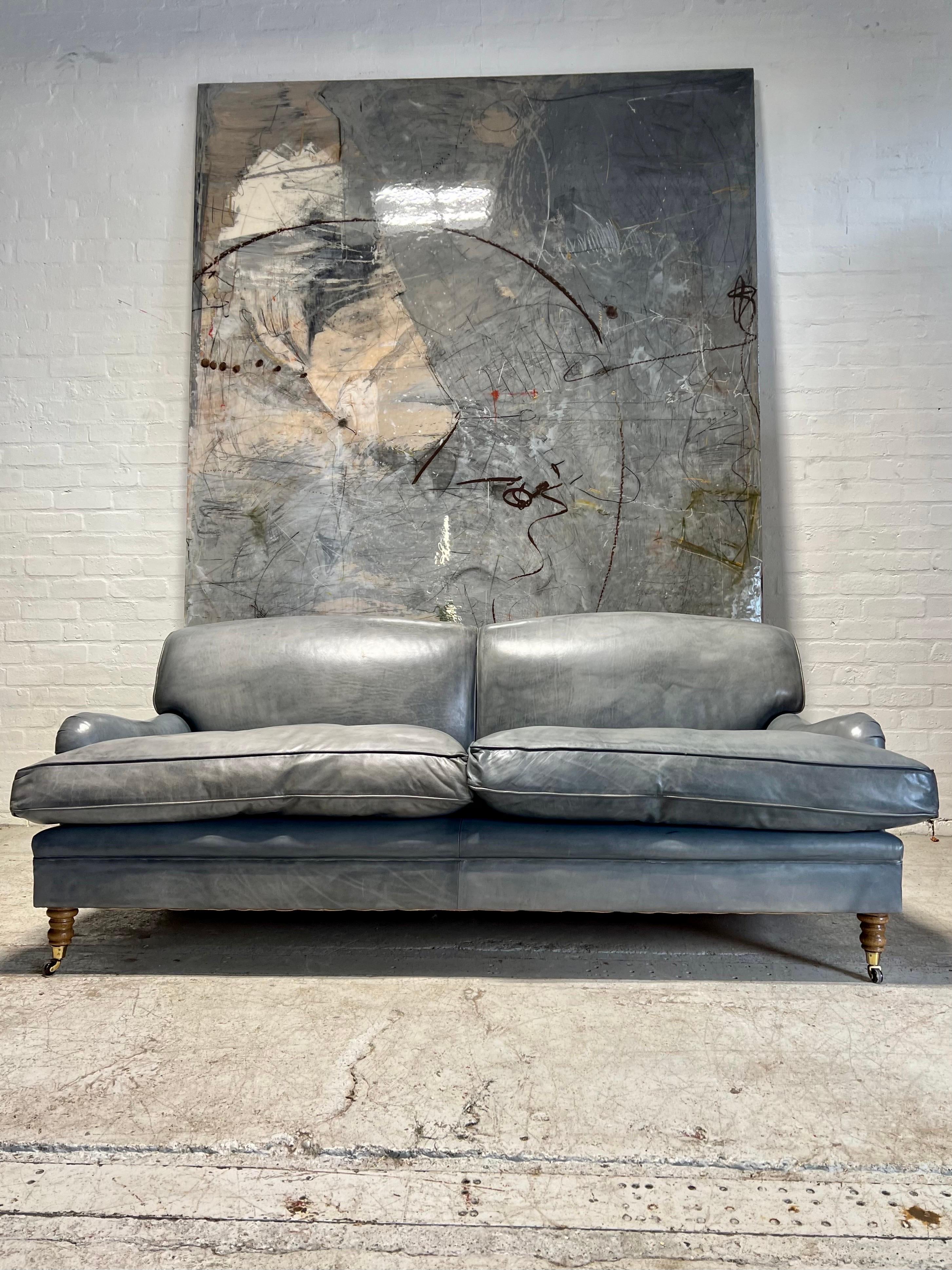 Matching Pair of Our Signature Grenville Sofas - Hand Dyed Elephant Grey Leather For Sale 3