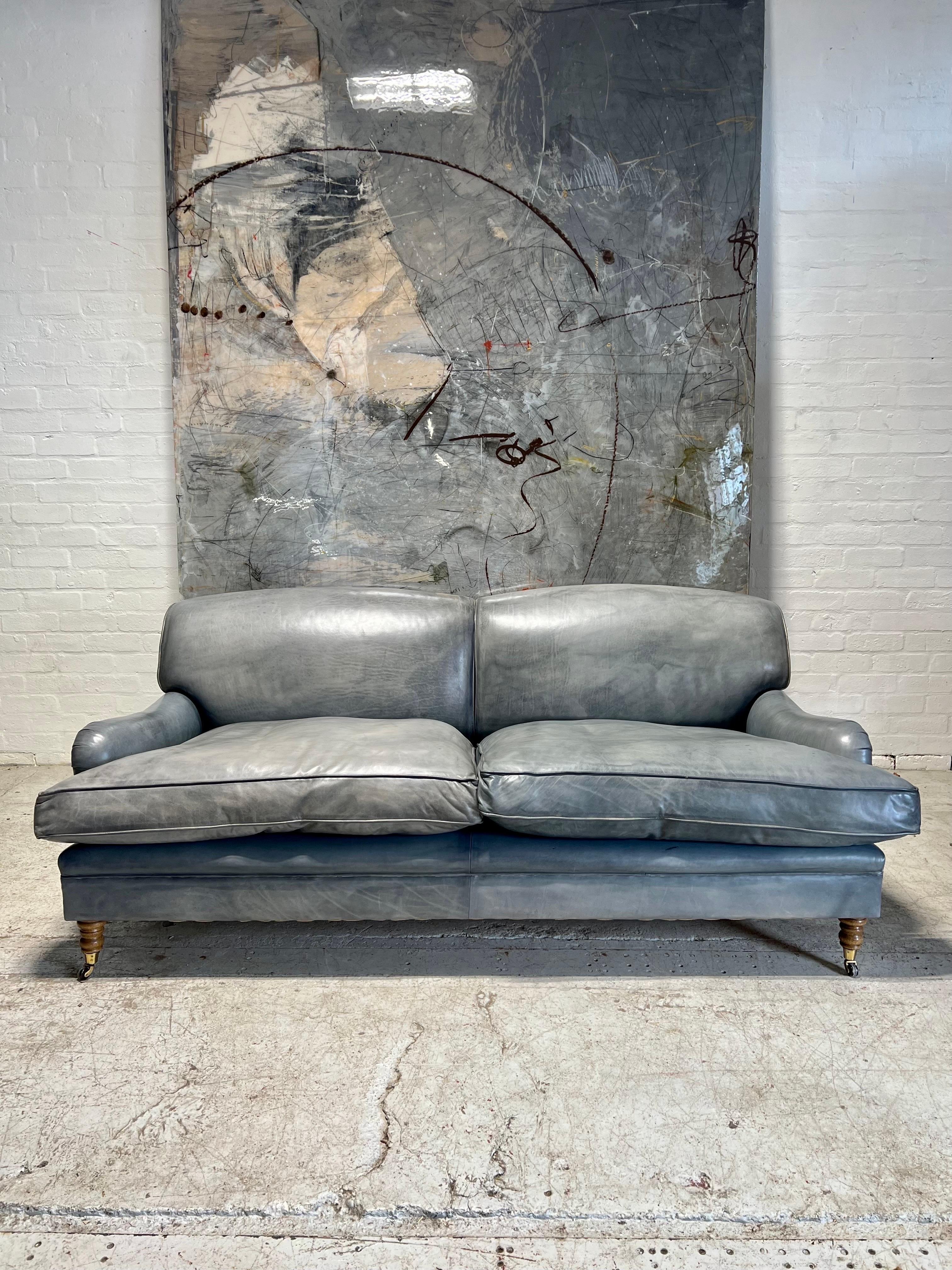 Matching Pair of Our Signature Grenville Sofas - Hand Dyed Elephant Grey Leather For Sale 4
