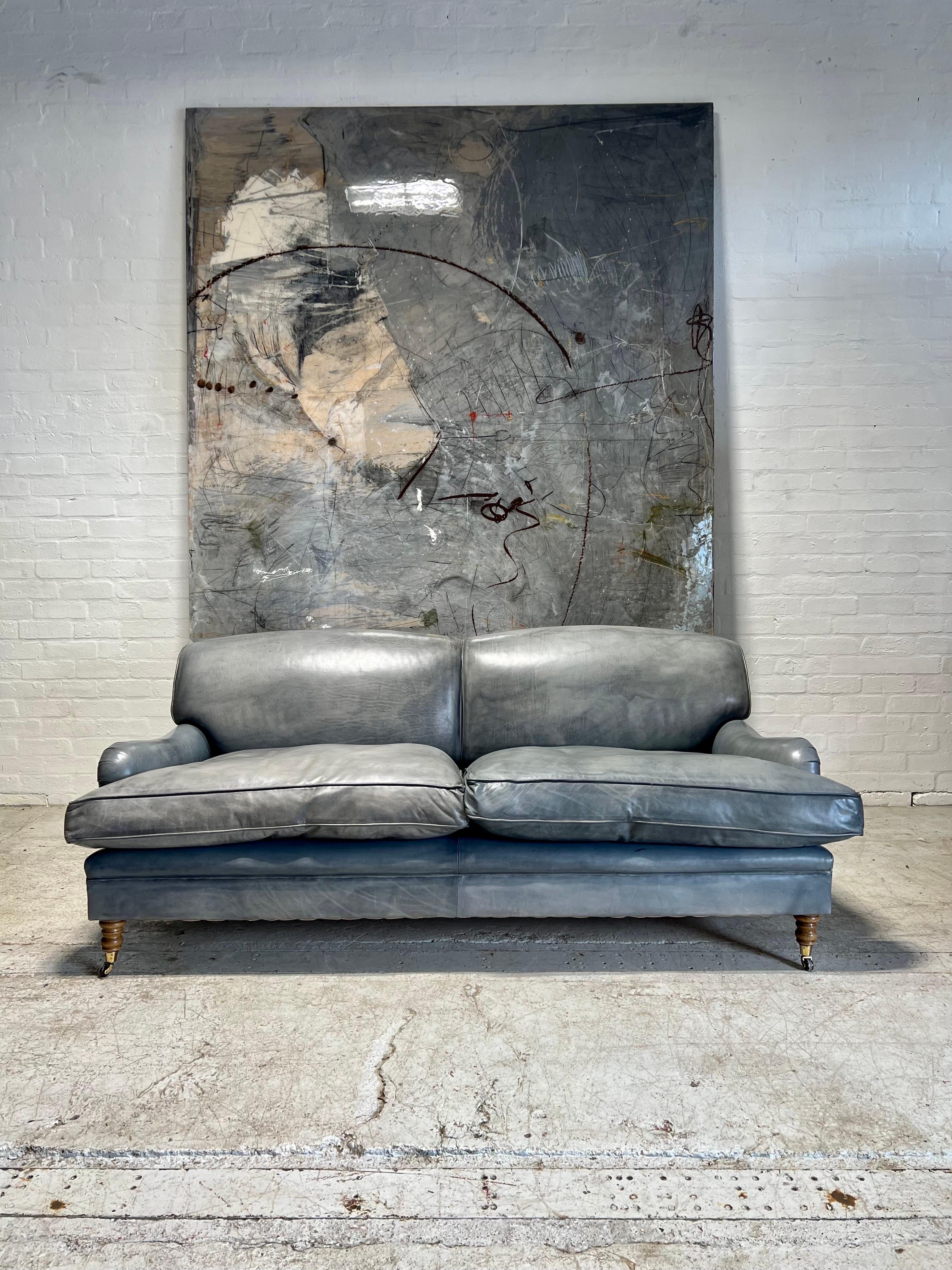 Matching Pair of Our Signature Grenville Sofas - Hand Dyed Elephant Grey Leather For Sale 5