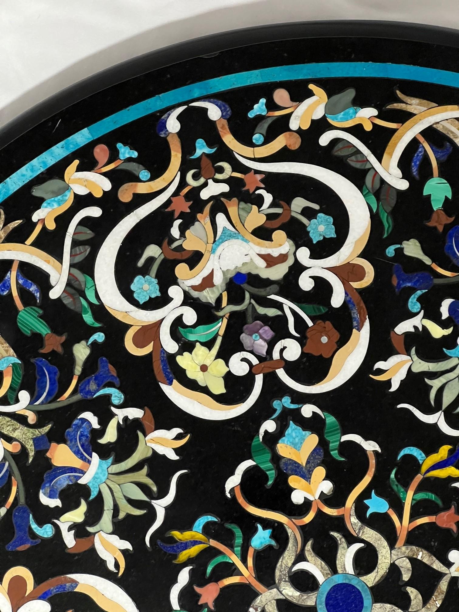 20th Century Matching Pair of Pietra Dura Table Tops Inlaid with Semi-Precious Stones For Sale