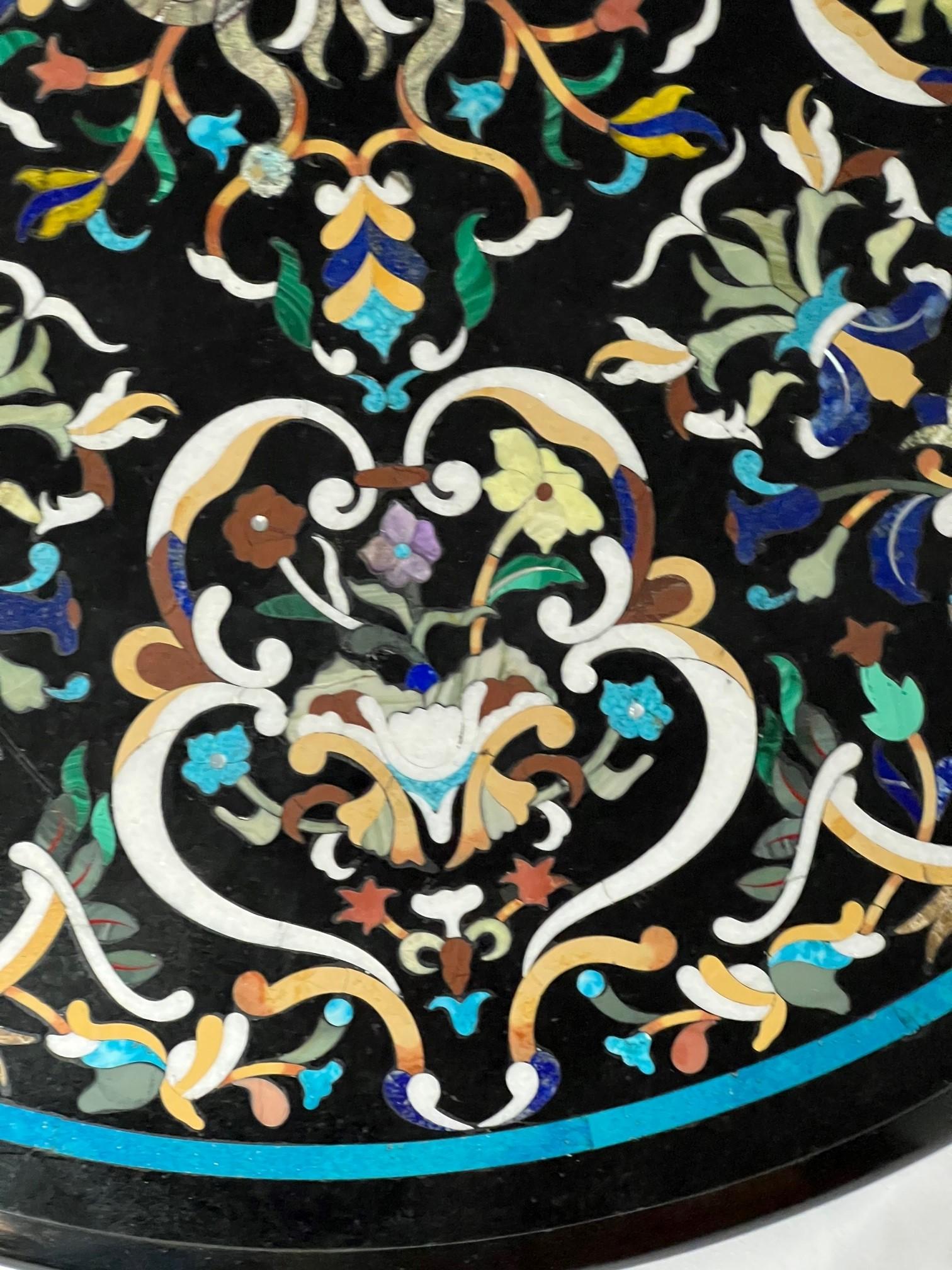 Matching Pair of Pietra Dura Table Tops Inlaid with Semi-Precious Stones For Sale 2