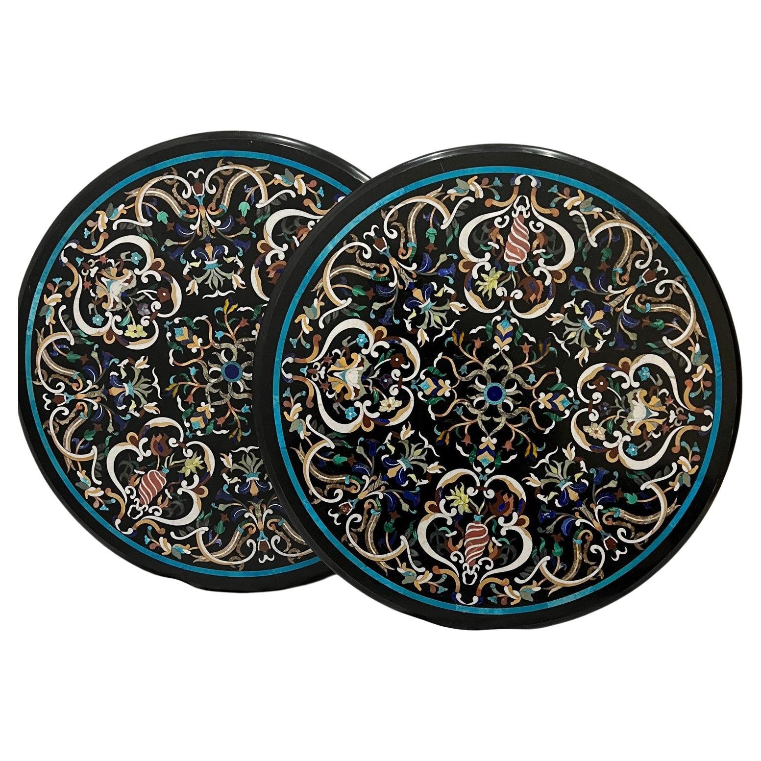 Matching Pair of Pietra Dura Table Tops Inlaid with Semi-Precious Stones