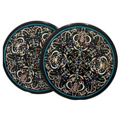 Matching Pair of Petra Dura Table Tops Inlaid with Semi-Precious Stones