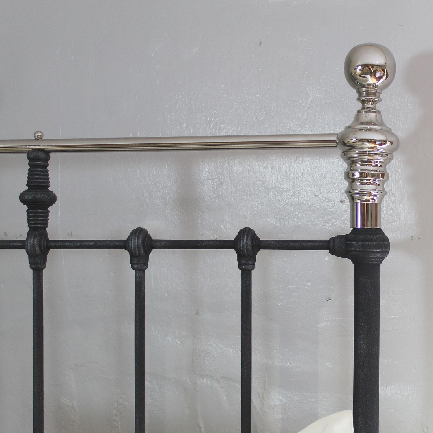 Cast Matching Pair of Platform Antique Beds in Charcoal with Nickel MP62 For Sale