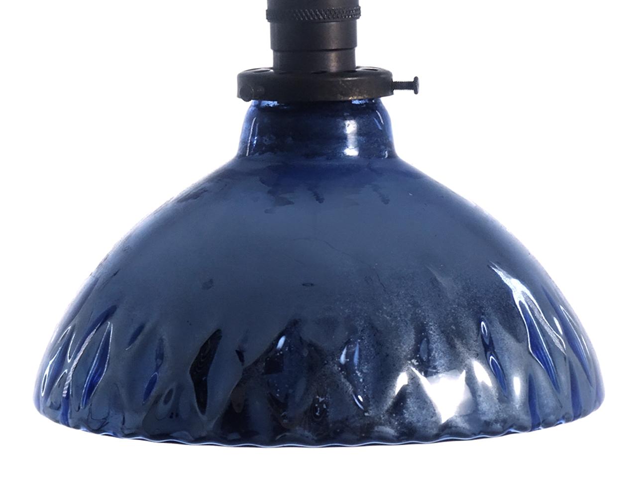 Industrial Matching Pair of Quilted Blue Mercury Glass Pendant Lights
