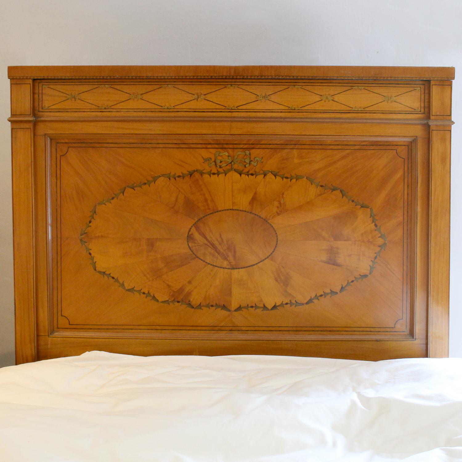 Early 20th Century Matching Pair of Satinwood Marquetry Beds, WP44