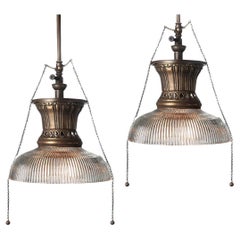 Vintage Matching Pair of Small 1890s Welsbach Gas Lamps 