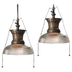 Matching Pair of Small 1890s Welsbach Gas Lamps