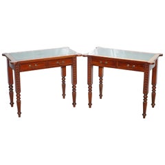 Matching Pair of Solid Mahogany Console Tables with Twin Drawers Office Hallway