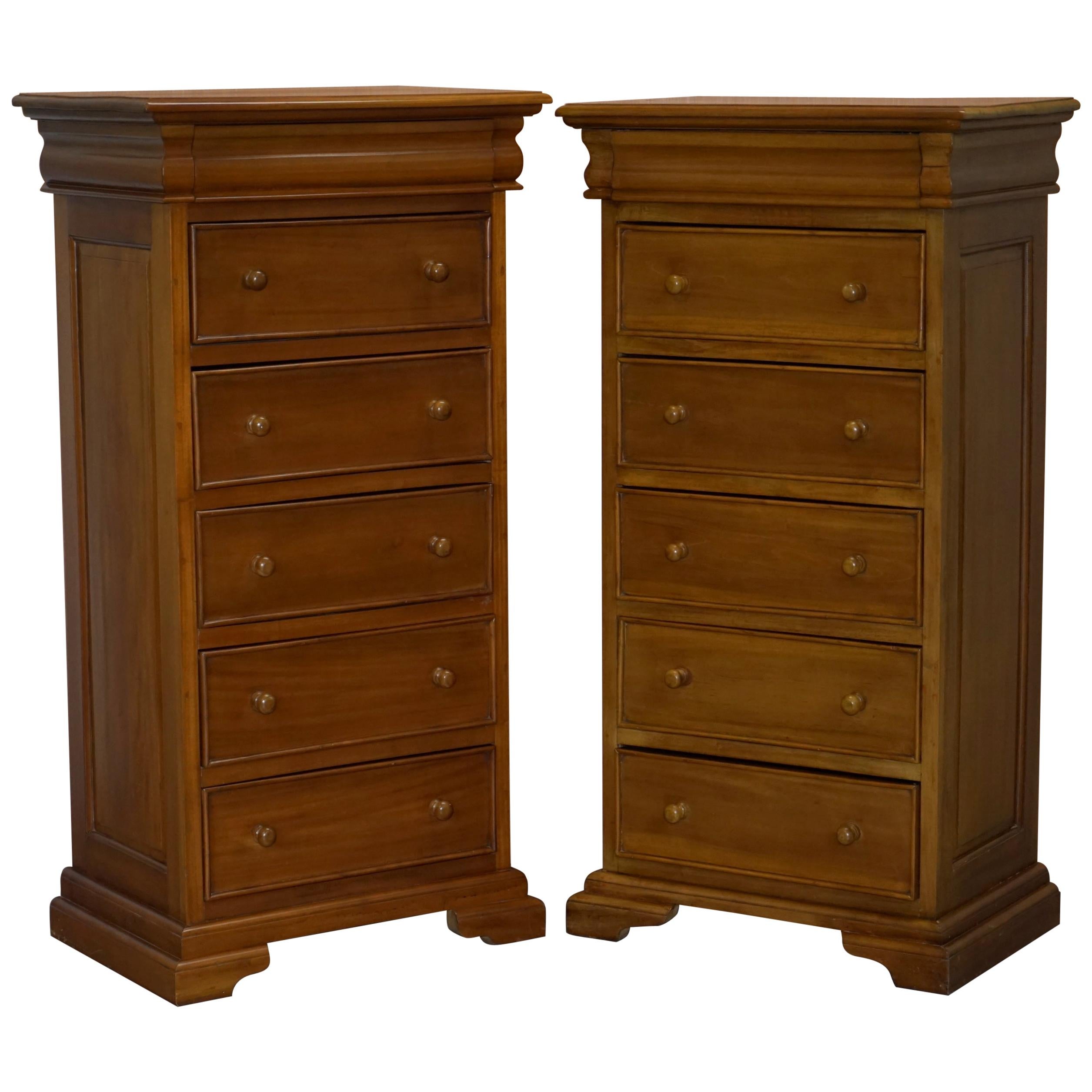 Matching Pair of Tall Light Mahogany Tallboy Chests of Drawers Part Suite