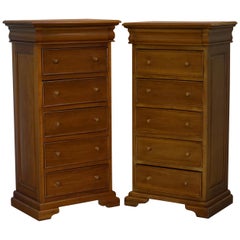 Used Matching Pair of Tall Light Mahogany Tallboy Chests of Drawers Part Suite