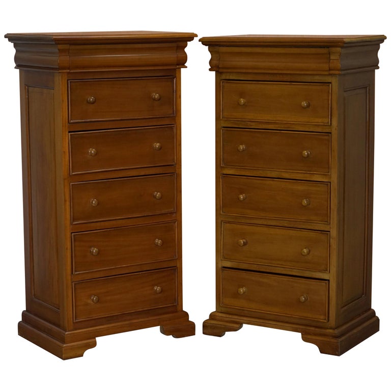 Matching Pair Of Tall Light Mahogany Tallboy Chests Of Drawers