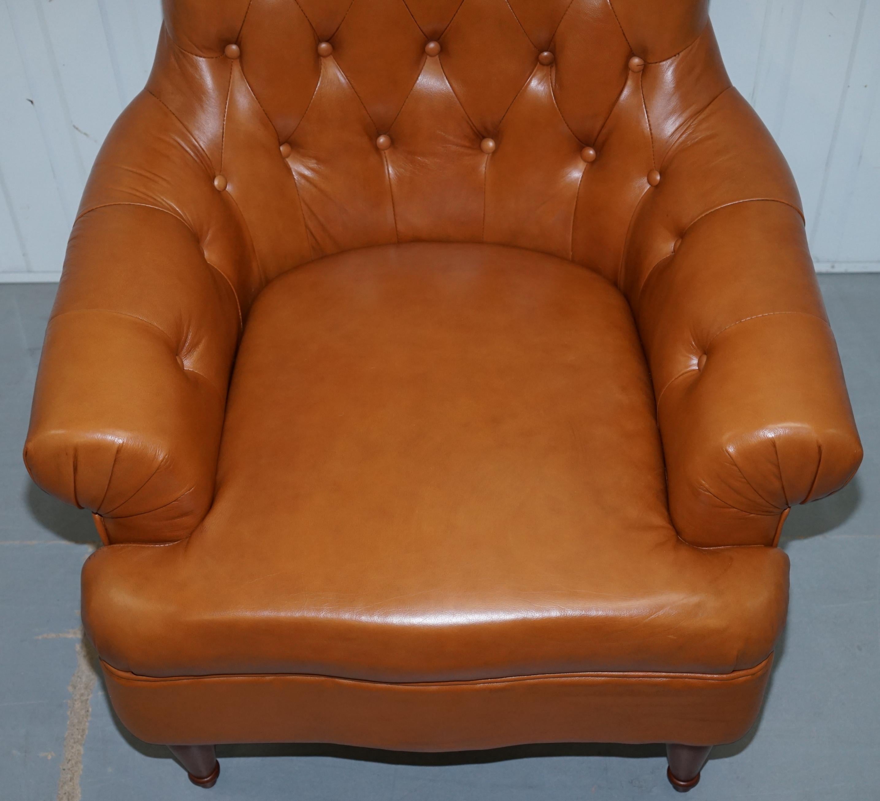 Matching Pair of Tan Brown Leather Chesterfield Buttoned Comfortable Armchairs 10