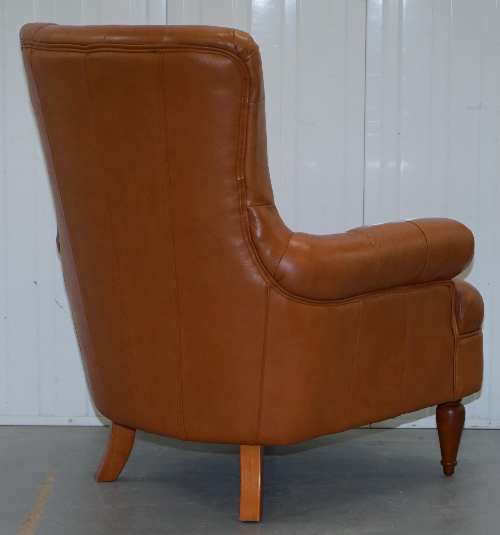 Matching Pair of Tan Brown Leather Chesterfield Buttoned Comfortable Armchairs 12