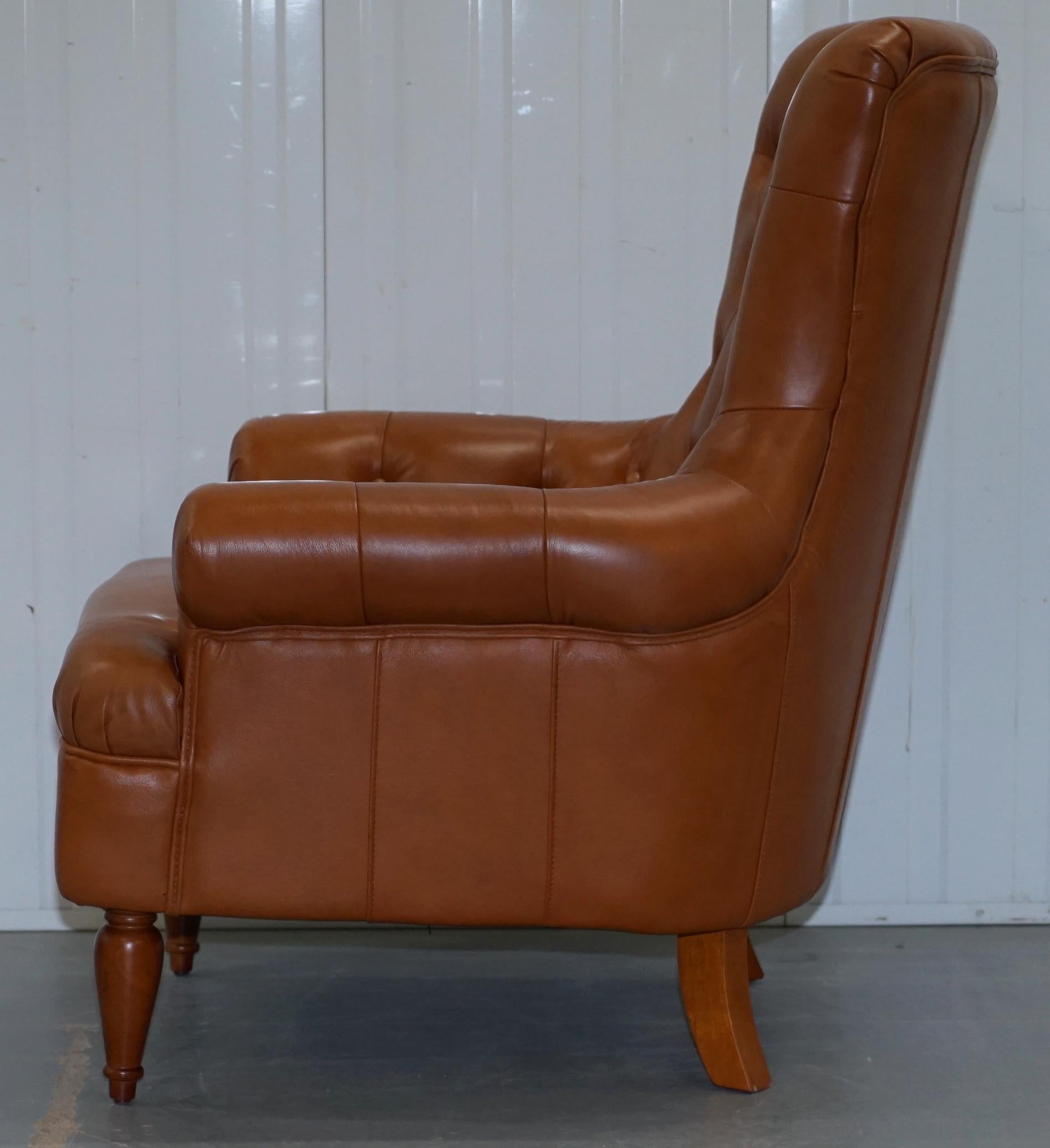 Matching Pair of Tan Brown Leather Chesterfield Buttoned Comfortable Armchairs 13
