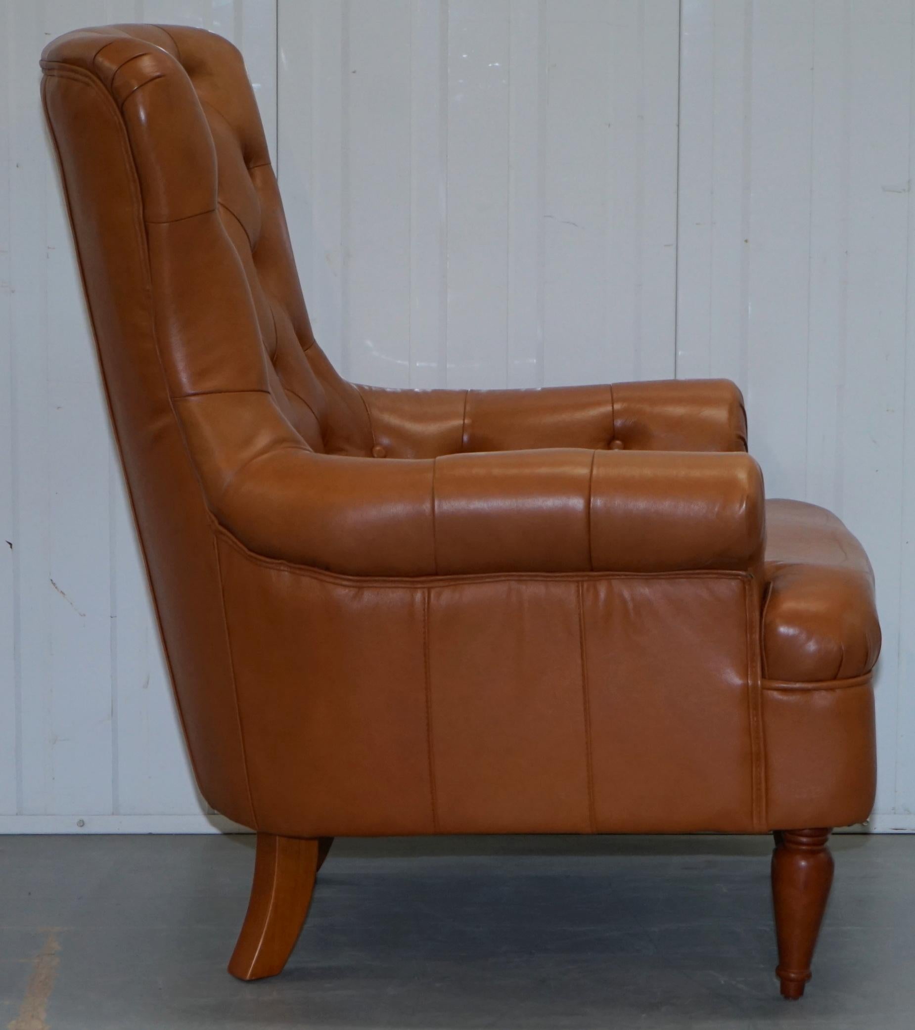 Matching Pair of Tan Brown Leather Chesterfield Buttoned Comfortable Armchairs 2