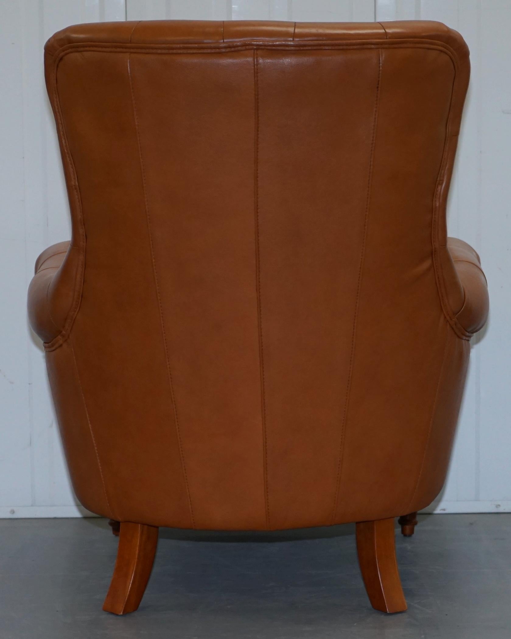 Matching Pair of Tan Brown Leather Chesterfield Buttoned Comfortable Armchairs 3
