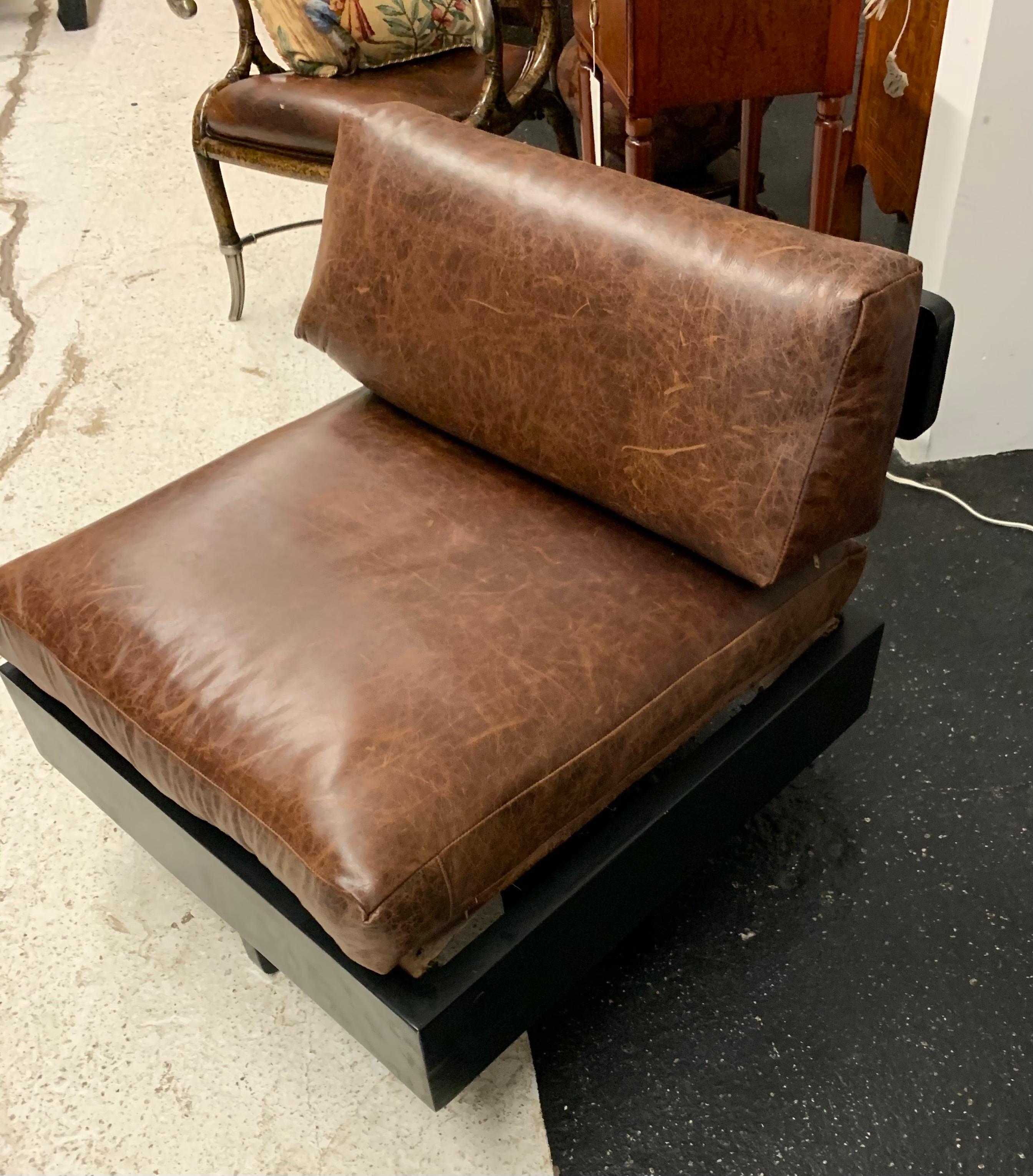 American Matching Pair of Tech Incorporated T Back Black Chairs with Brown Leather