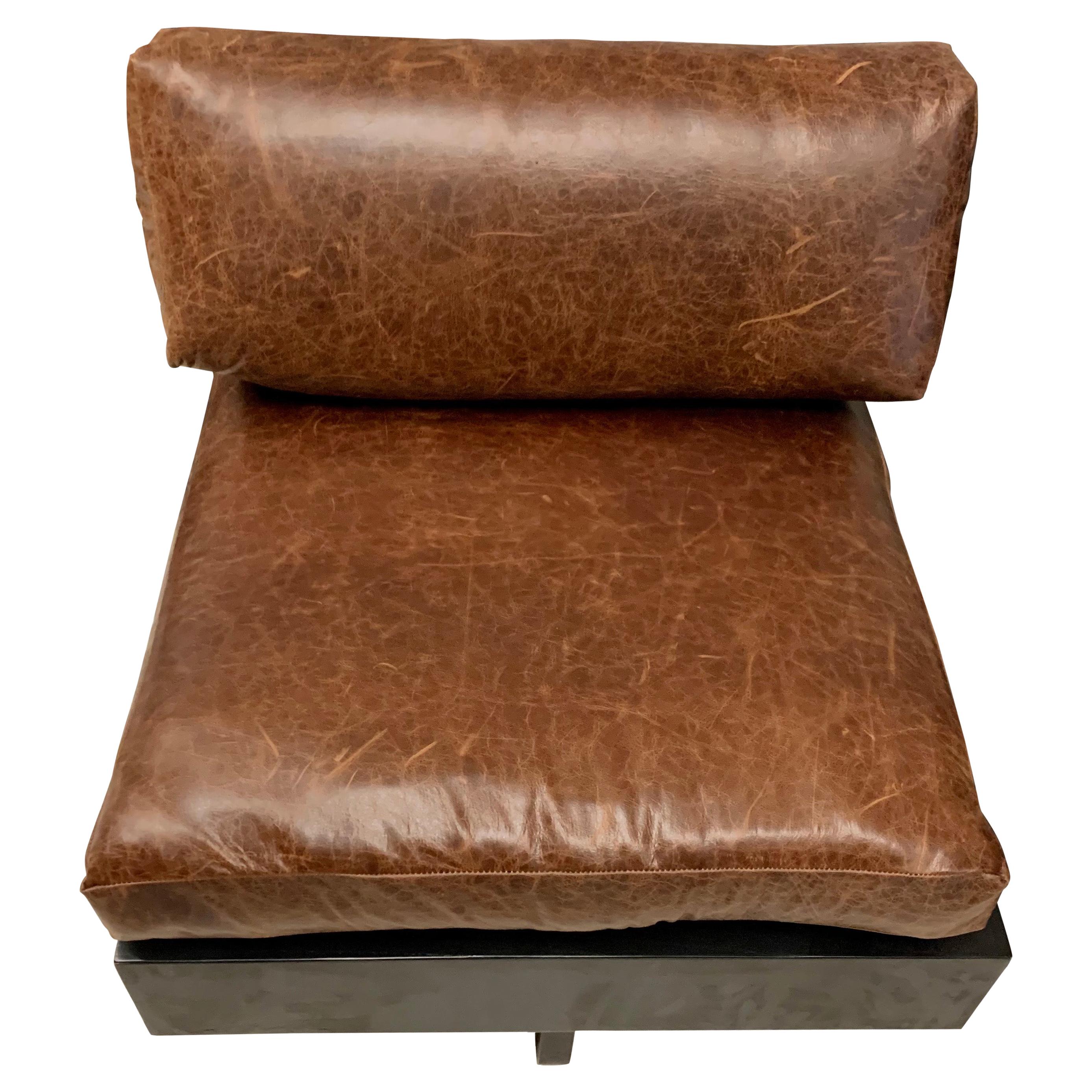 Matching Pair of Tech Incorporated T Back Black Chairs with Brown Leather