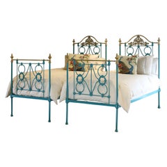 Matching Pair of Twin Antique Brass and Iron Beds MPS40