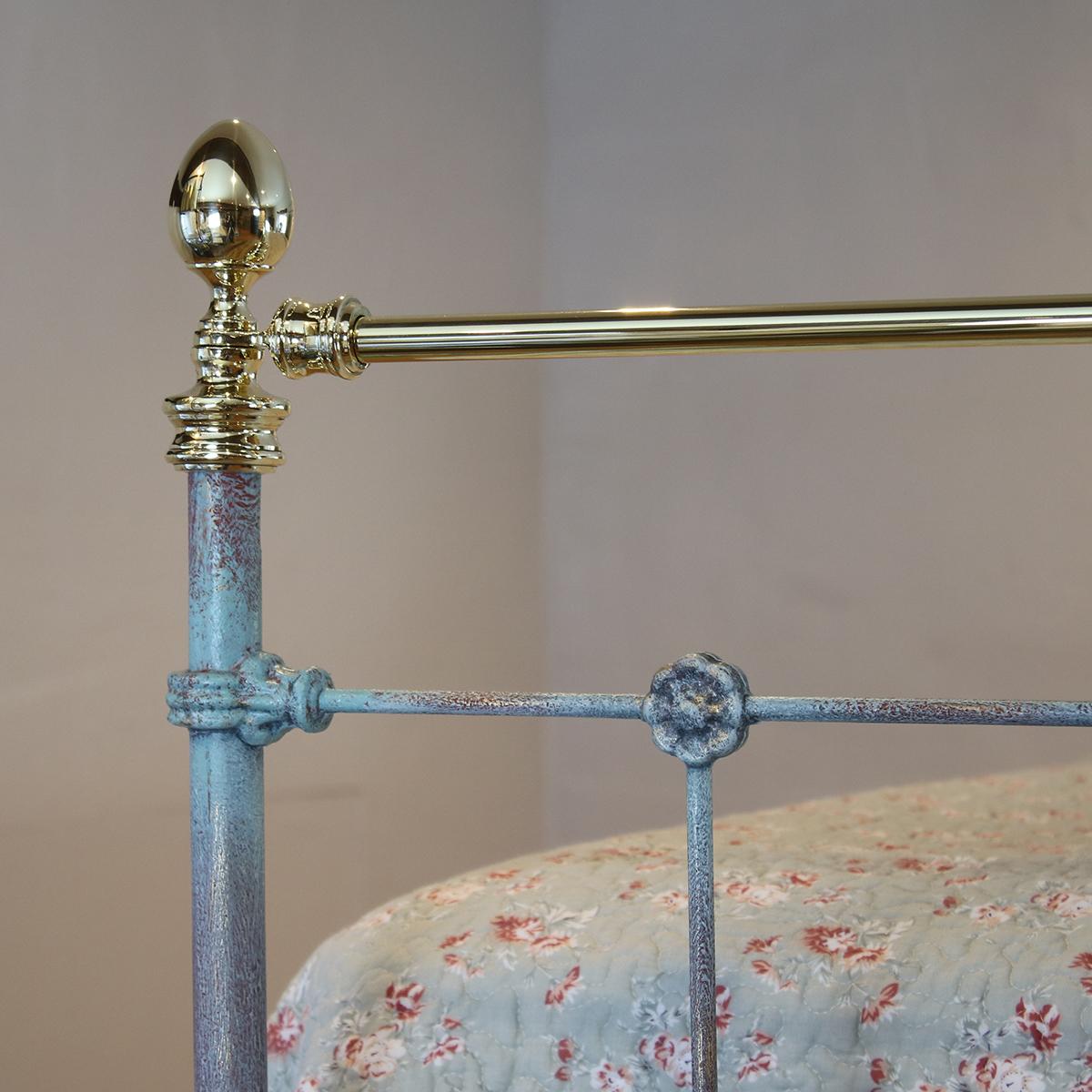 Brass Matching Pair of Twin Blue Verdigris Antique Beds MPS41