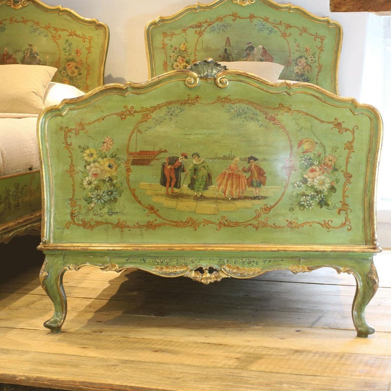 Matching Pair of Painted Antique Beds, WP30 at 1stDibs