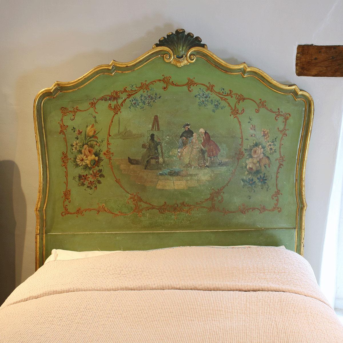 Hand-Painted Matching Pair of Venetian Painted Antique Beds, WP30