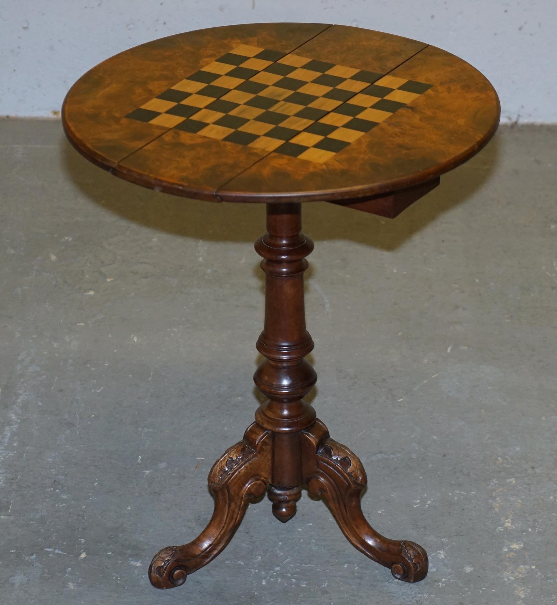 Matching Pair of Victorian Burl & Burr Walnut Chessboard Tripod Base Side Tables 4