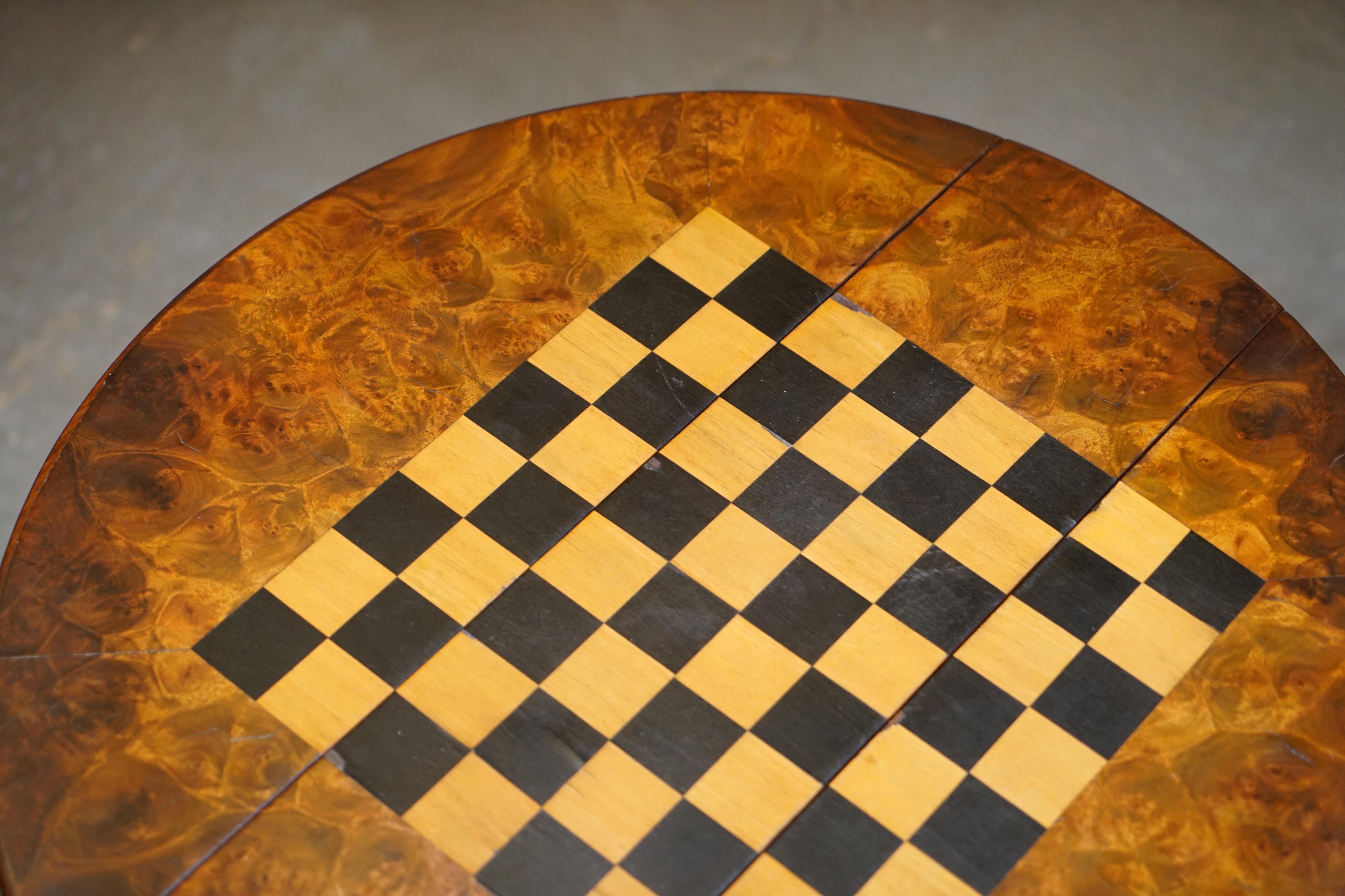 Matching Pair of Victorian Burl & Burr Walnut Chessboard Tripod Base Side Tables 11