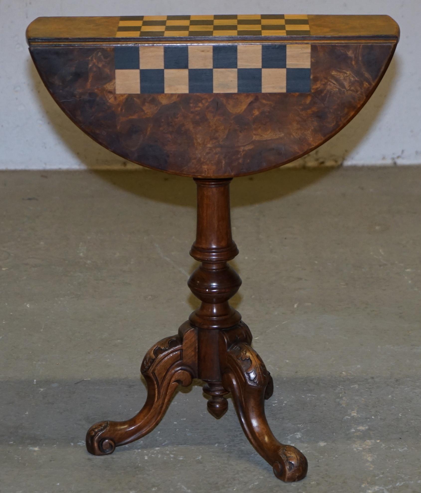 Hand-Crafted Matching Pair of Victorian Burl & Burr Walnut Chessboard Tripod Base Side Tables