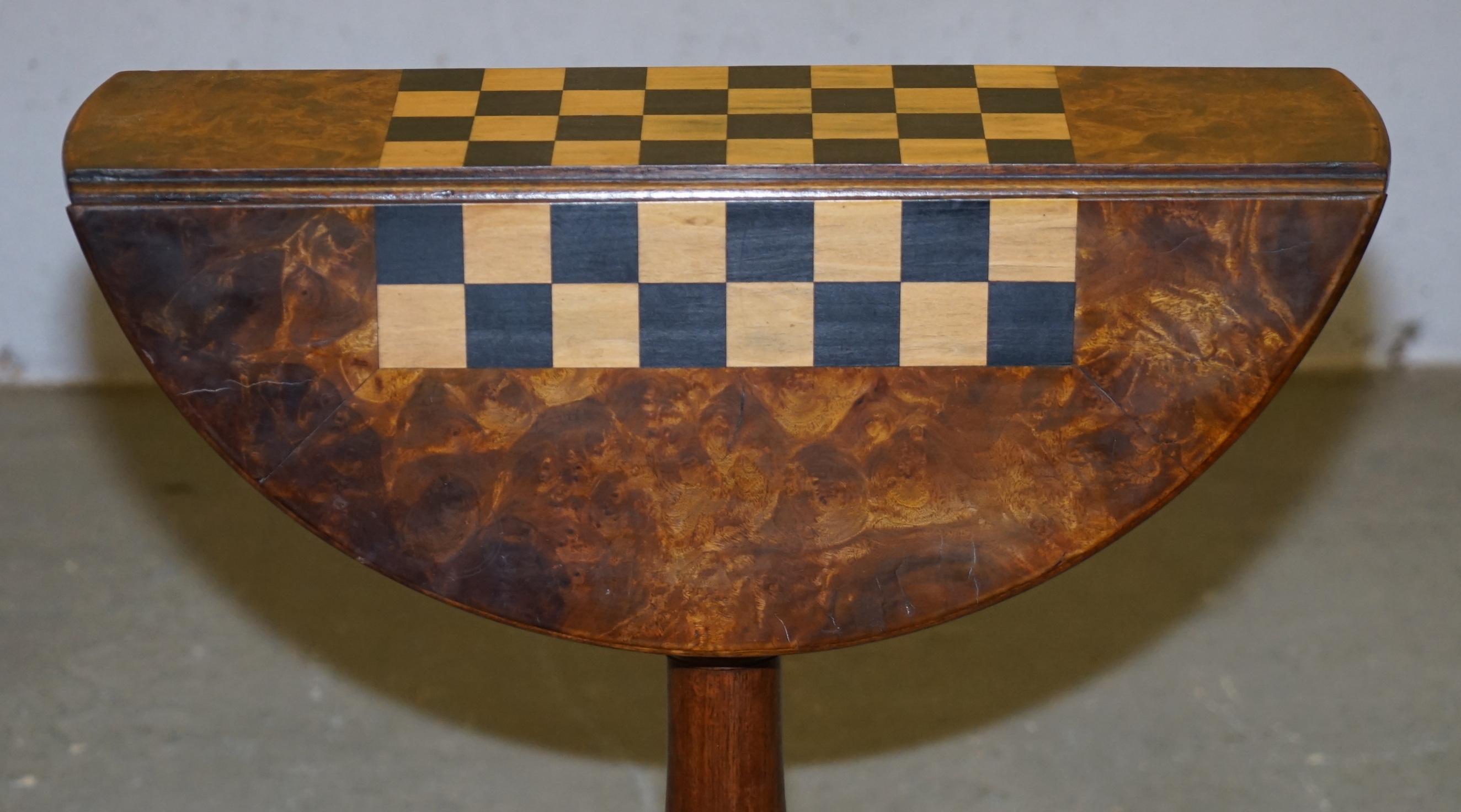 Mid-19th Century Matching Pair of Victorian Burl & Burr Walnut Chessboard Tripod Base Side Tables