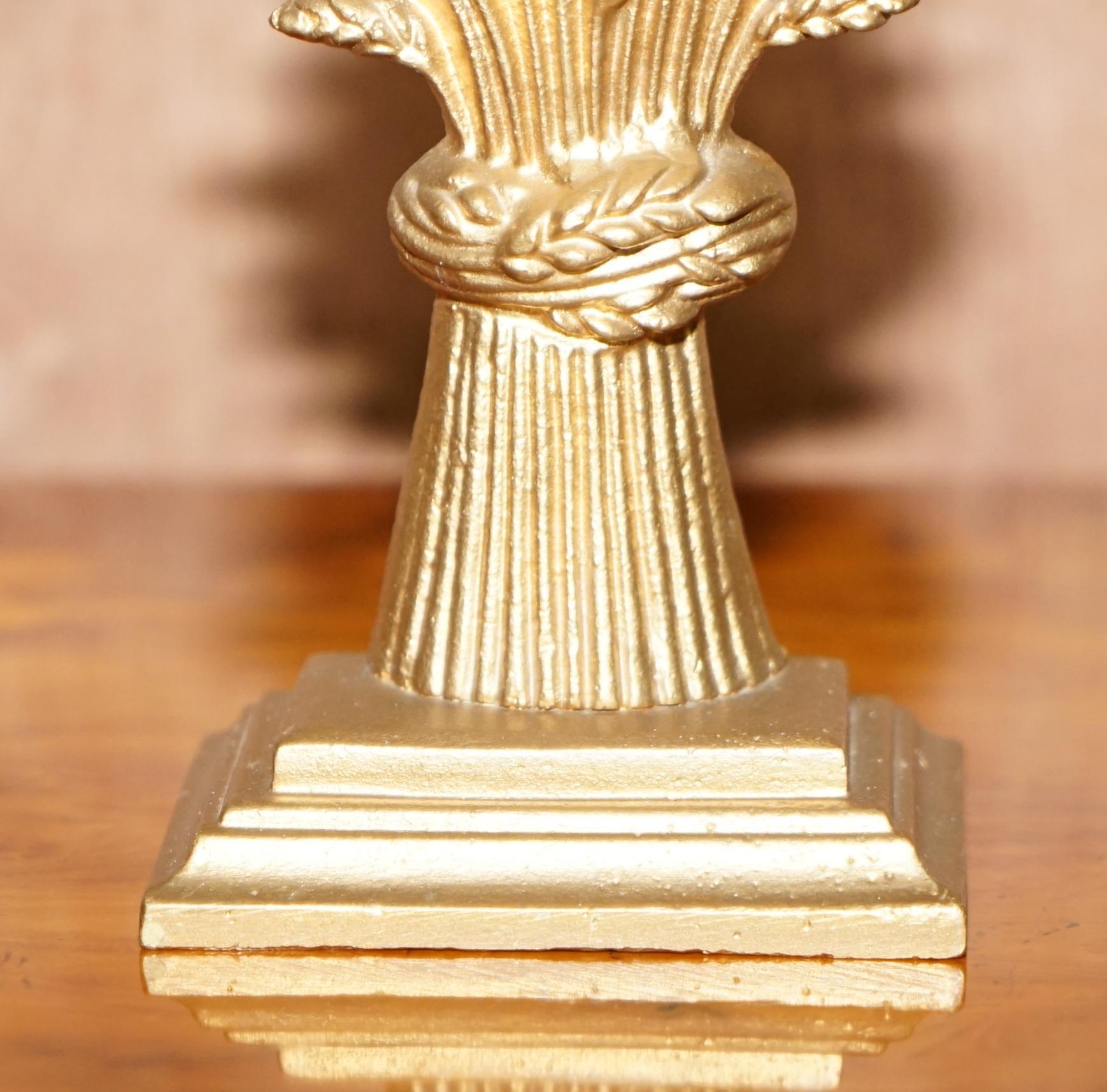 Matching Pair of Vintage circa 1930's Brass Wheat Sheaves Door Stops 5