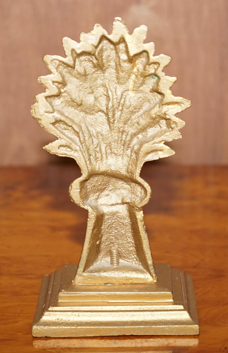 Matching Pair of Vintage circa 1930's Brass Wheat Sheaves Door Stops