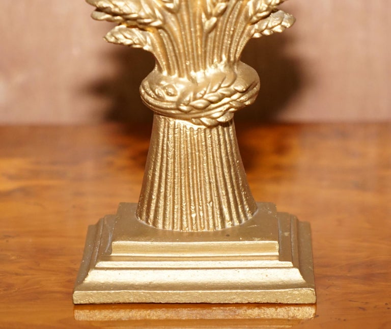 Matching Pair of Vintage circa 1930's Brass Wheat Sheaves Door Stops