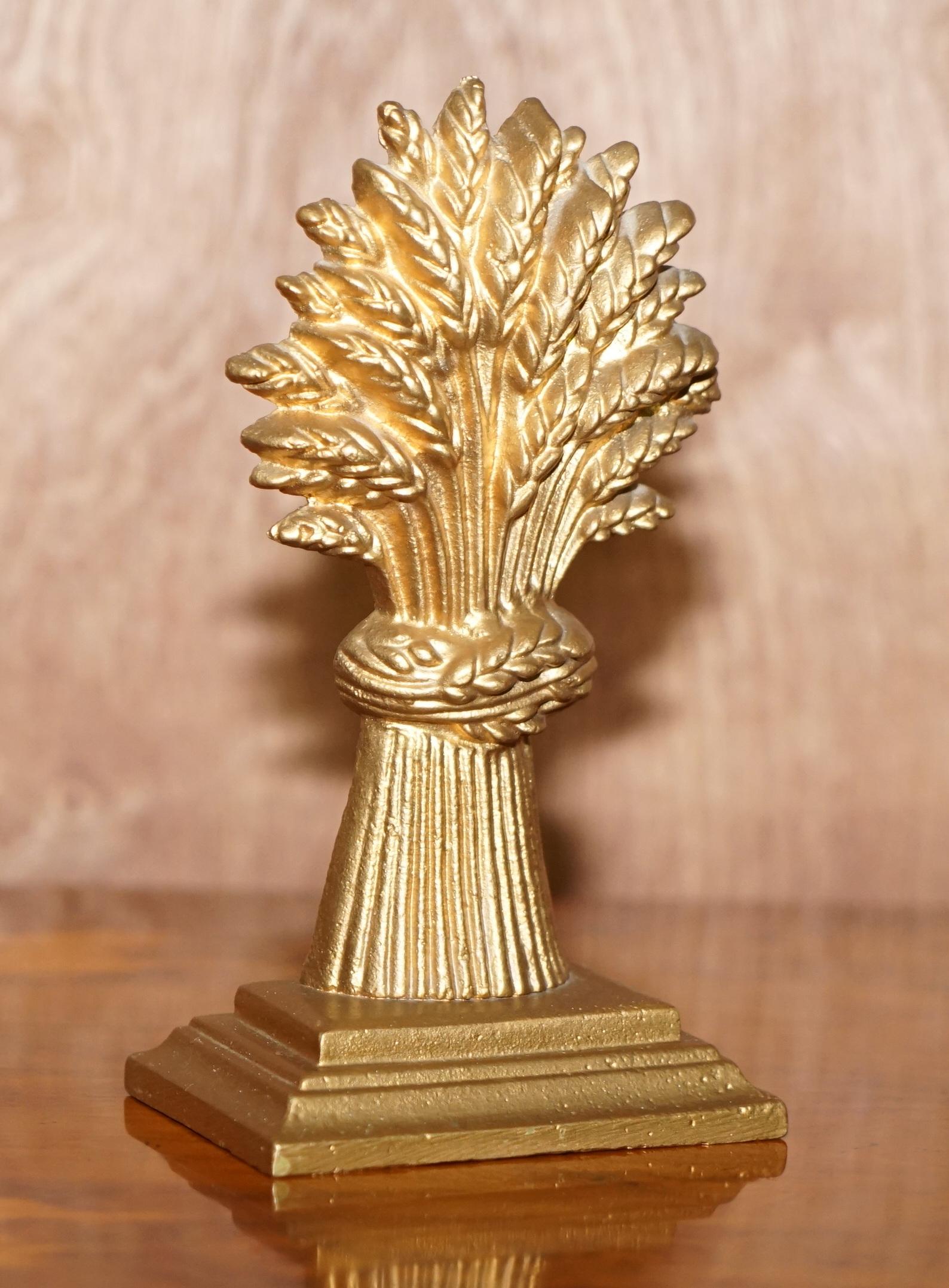 Matching Pair of Vintage circa 1930's Brass Wheat Sheaves Door Stops 2