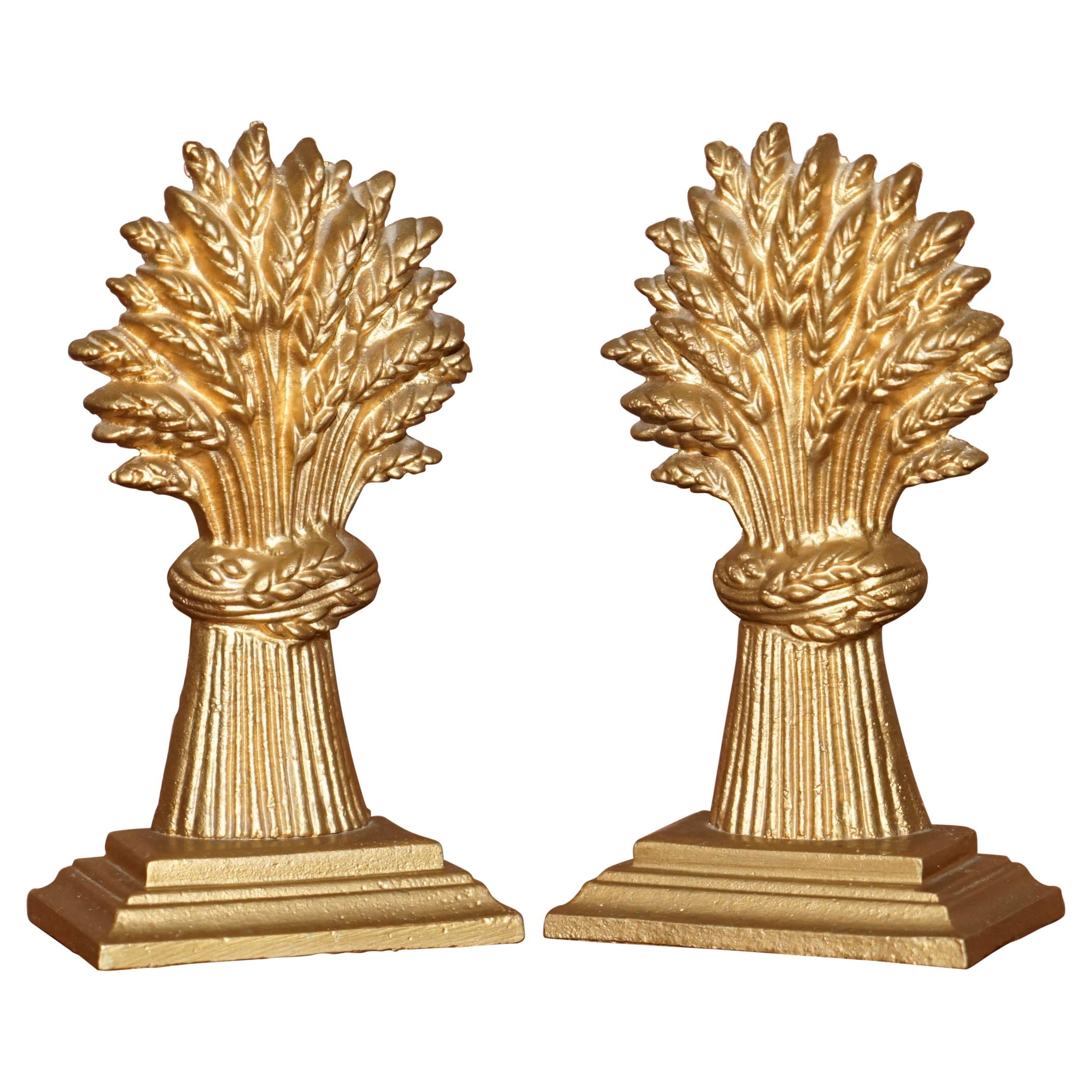 Matching Pair of Vintage circa 1930's Brass Wheat Sheaves Door Stops