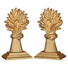 Matching Pair of Vintage circa 1930's Brass Wheat Sheaves Door Stops