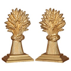 Matching Pair of Vintage circa 1930's Brass Wheat Sheaves Door Stops