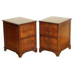 Matching Pair of Vintage Filling Cabinets with Brown Leather Embossed Top