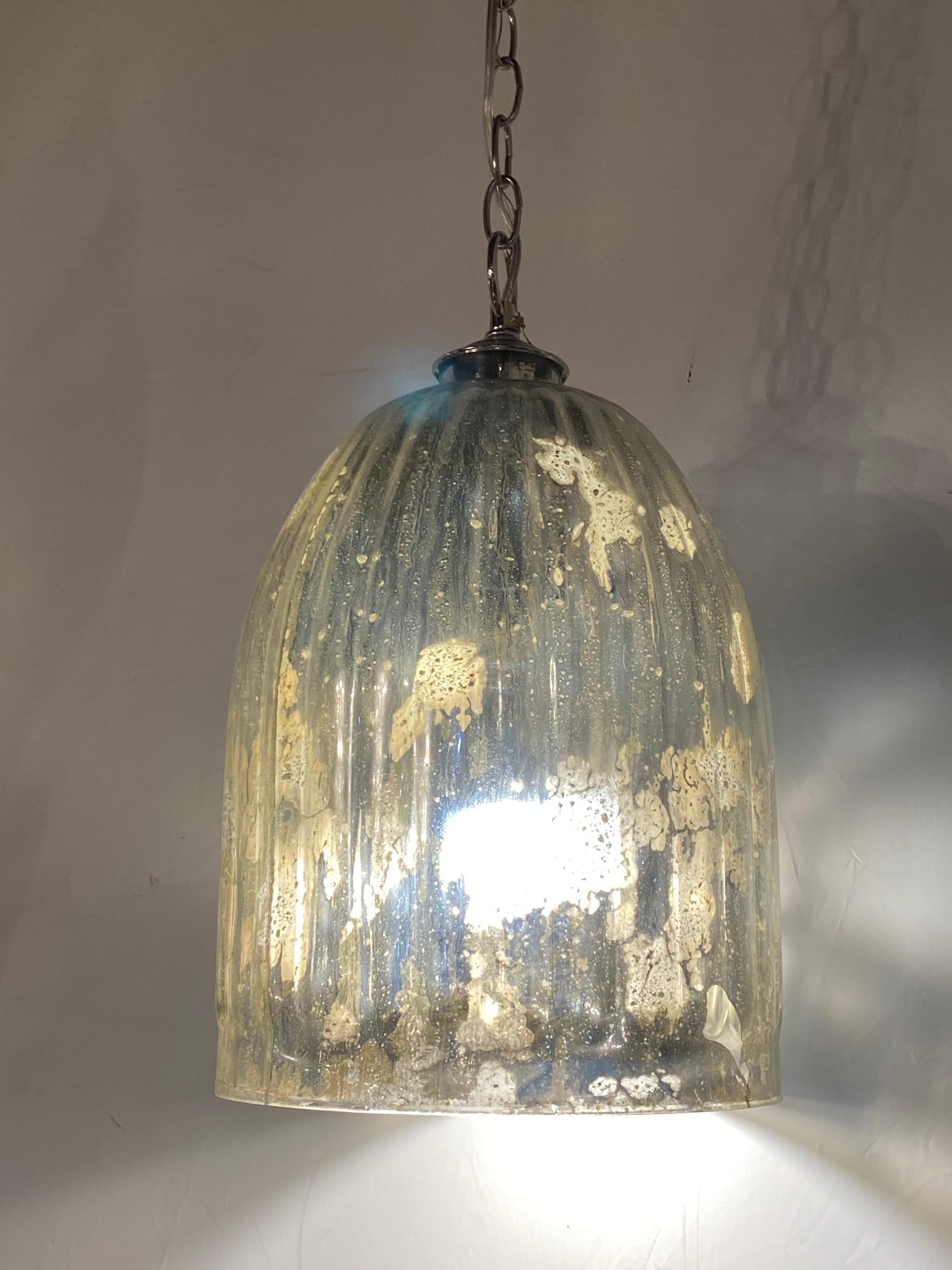 Matching Pair of Vintage Mercury Glass Fluted Industrial Style Pendant Lights 2