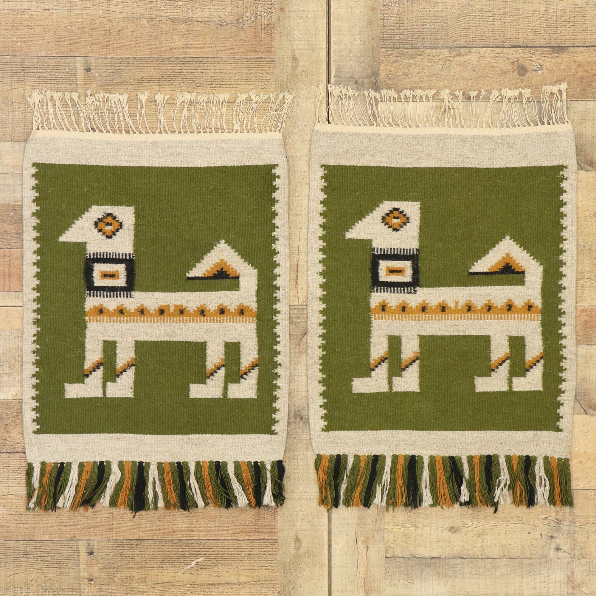 Matching Pair of Vintage Russian Kilim Rugs with Folk Art Style 3