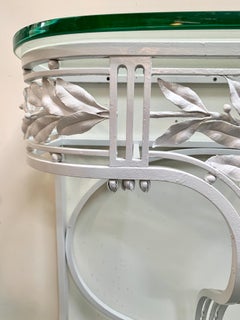 Matching Pair of Vintage Salterini White Cast Iron and Glass Console Tables