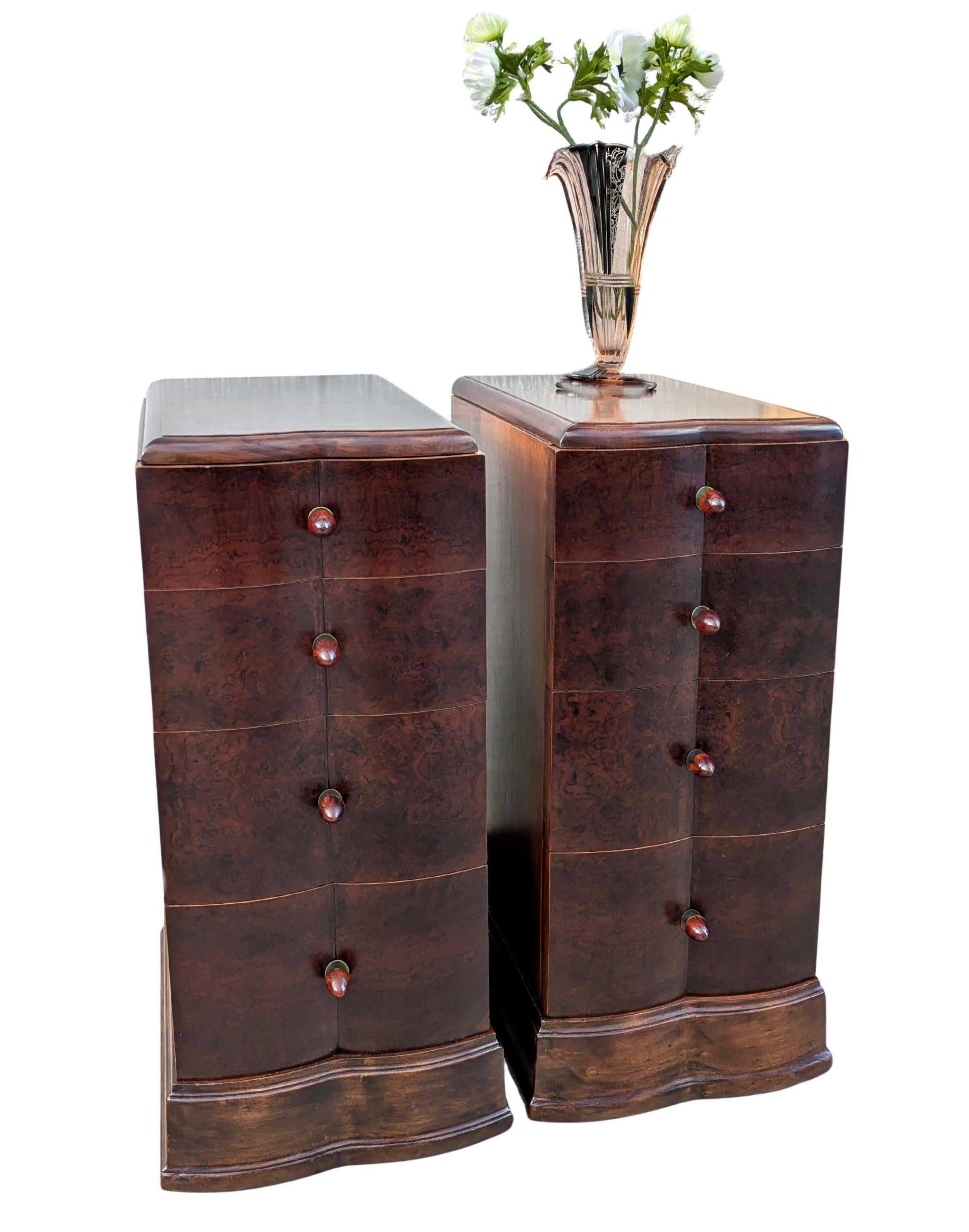 Matching Pair Of Walnut Art Deco Bedside Cabinet Nightstands, c1930 For Sale 4
