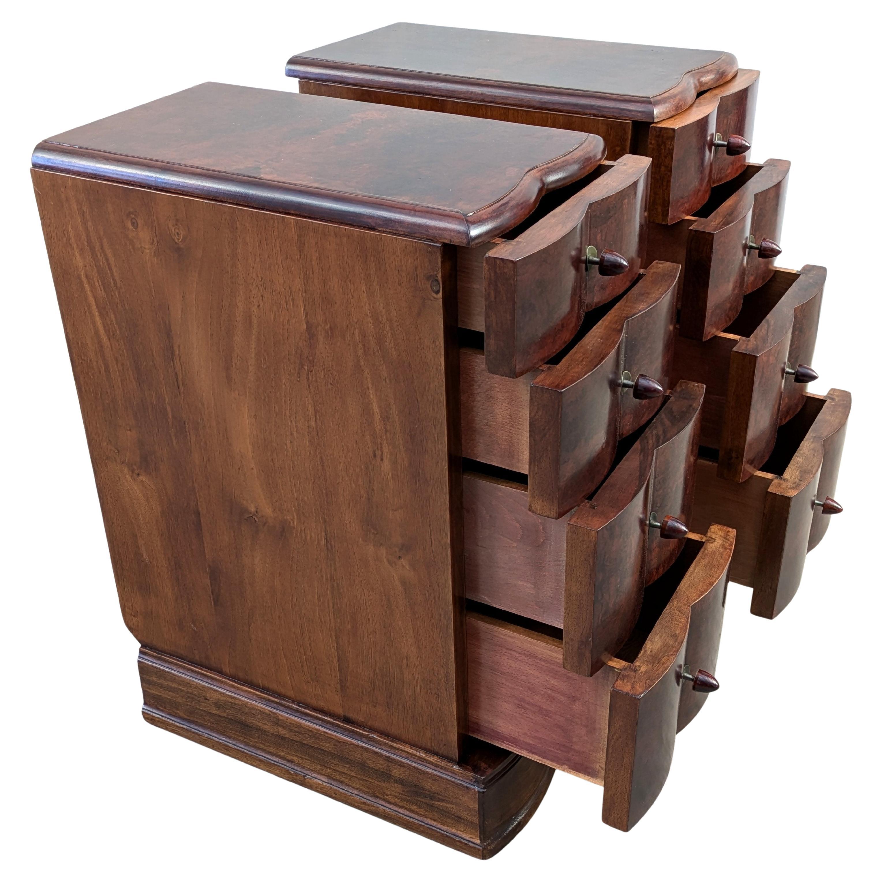 Matching Pair Of Walnut Art Deco Bedside Cabinet Nightstands, c1930 For Sale 1