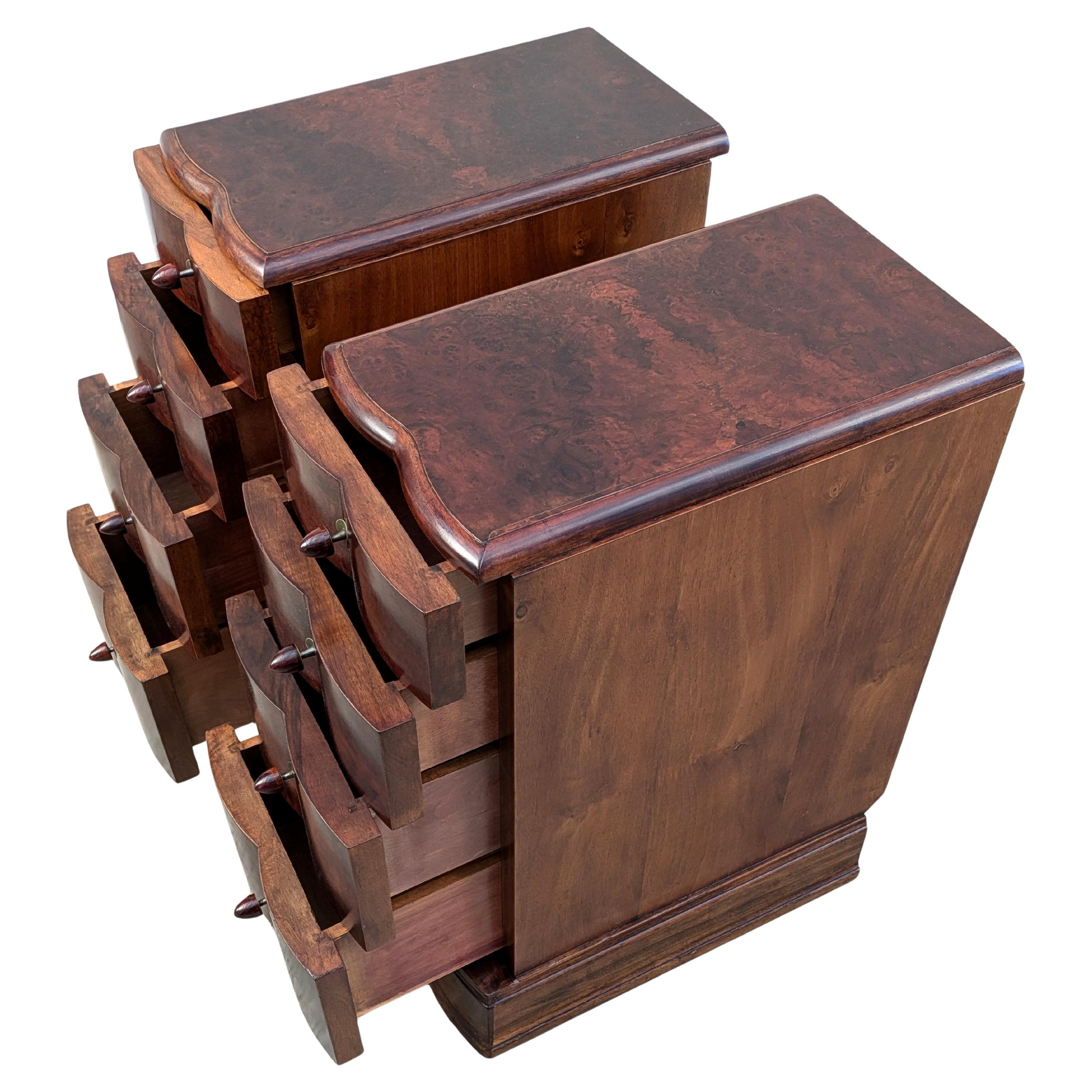 Matching Pair Of Walnut Art Deco Bedside Cabinet Nightstands, c1930 For Sale 2