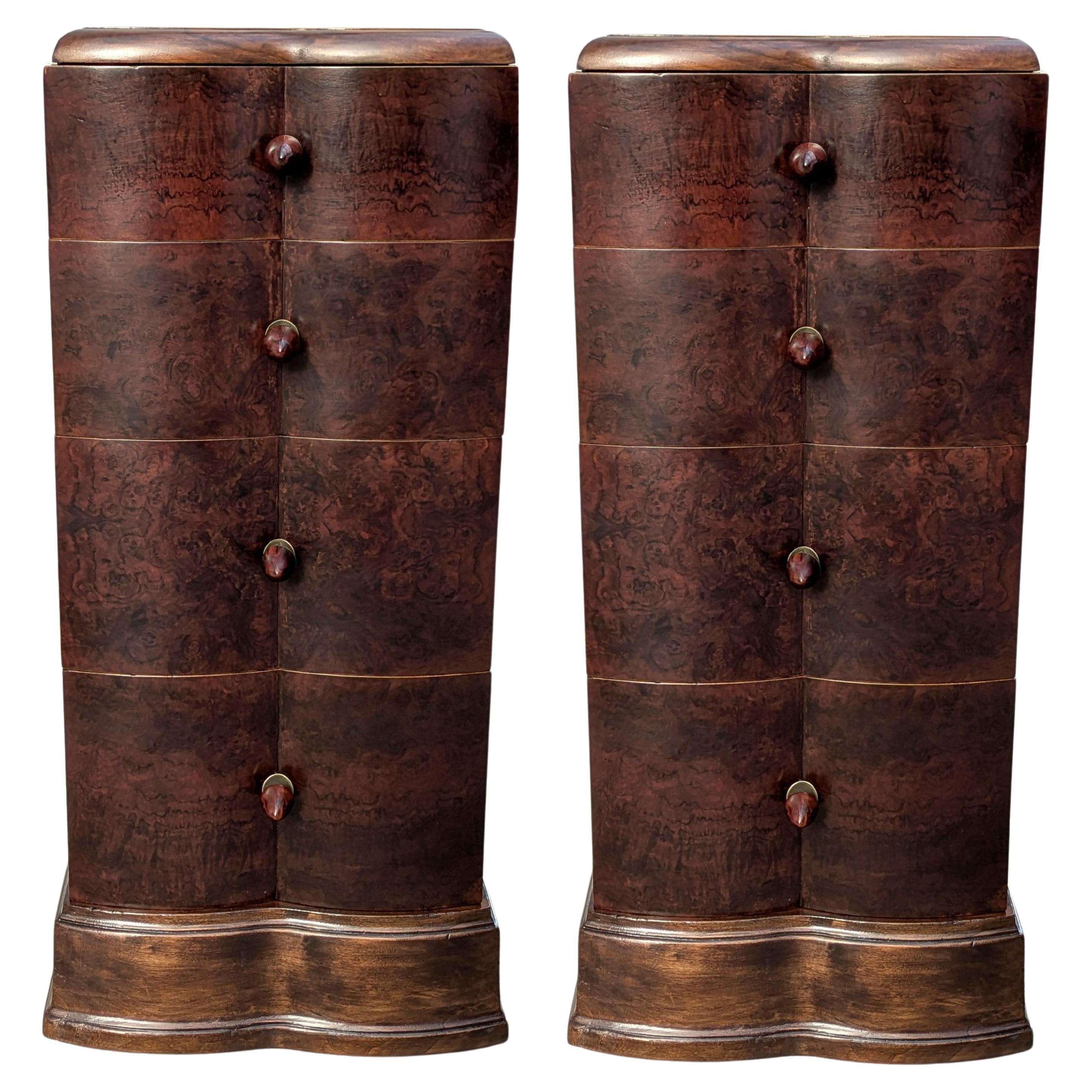 Matching Pair Of Walnut Art Deco Bedside Cabinet Nightstands, c1930 For Sale 3