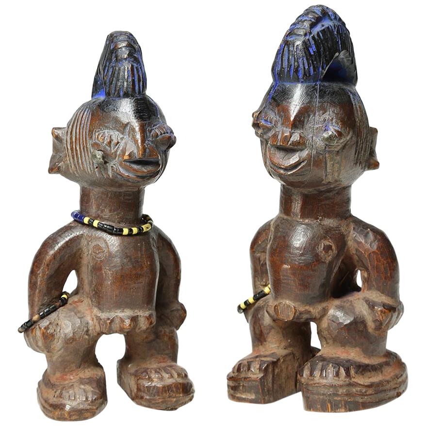Matching Pair of Yoruba Twin Figures Ibeji 8" High Nigeria African Tribal Art For Sale